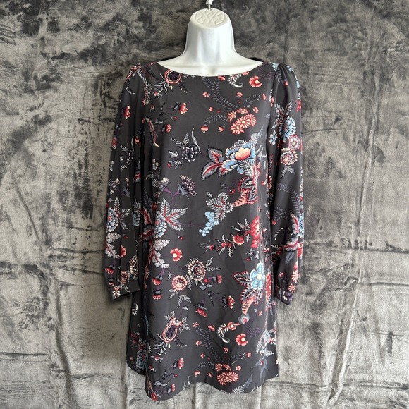 LOFT Dresses & Skirts - LOFT Women's 00P Petite Floral Micro Mini Dress Long Sleeve‎ Boho Zip Boat Neck